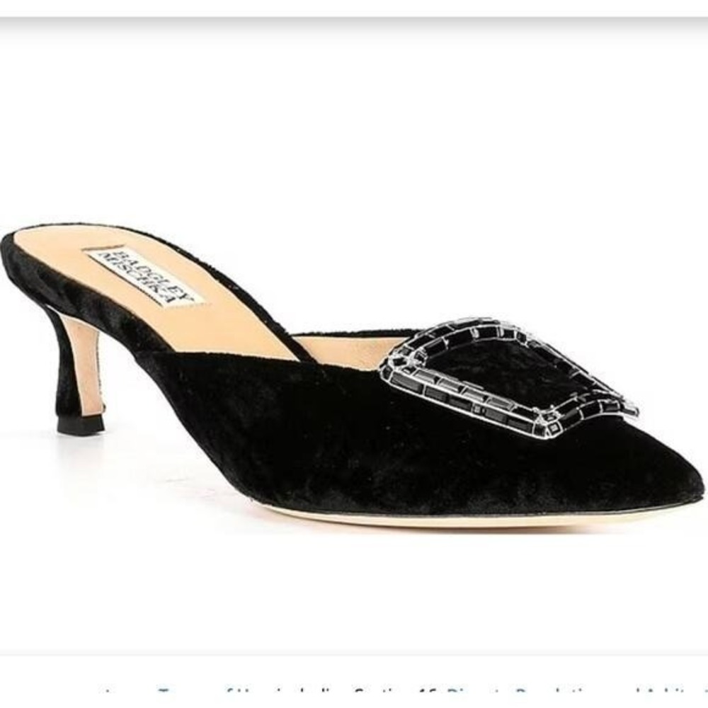Badgley Mischka Black Velvet Mule with Embellished Buckle